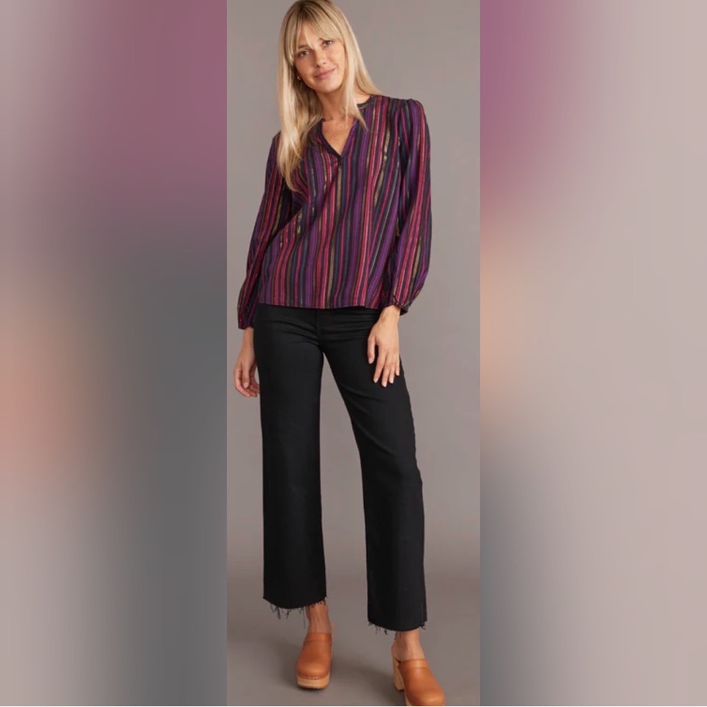 Jamie Banded Collar‎ Top in Lurex Multi Stripe